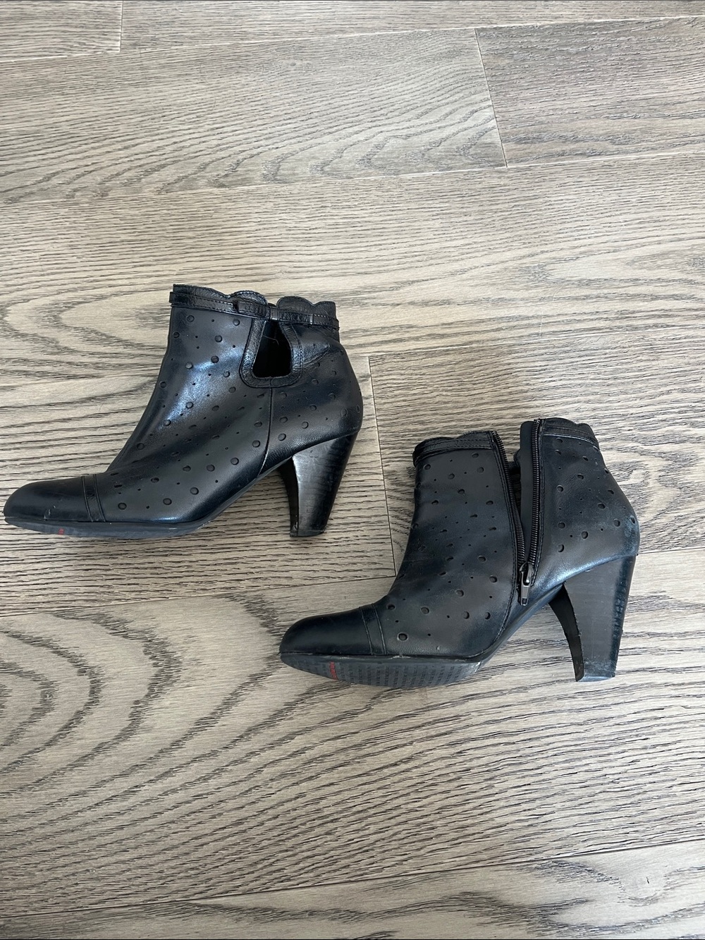 Miz Mooz Black Perforated Leather Ankle Booties